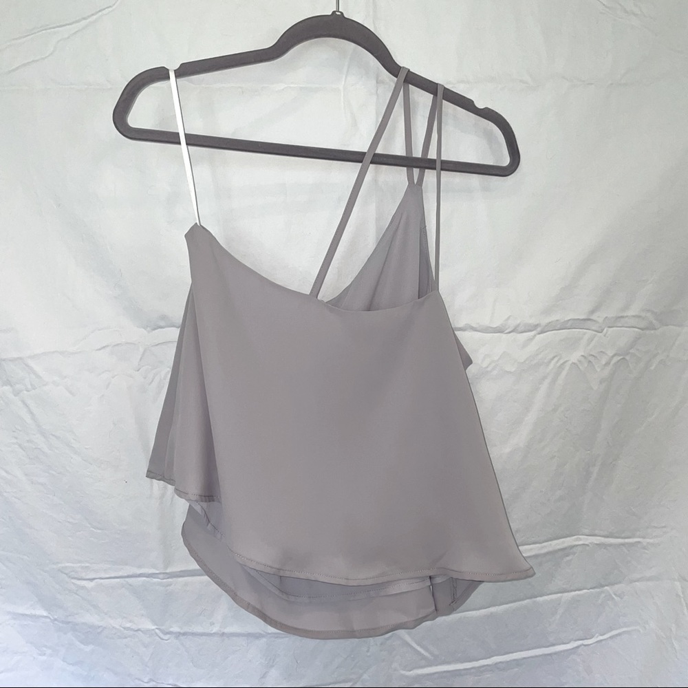 Pale gray, one shoulder, lined tank